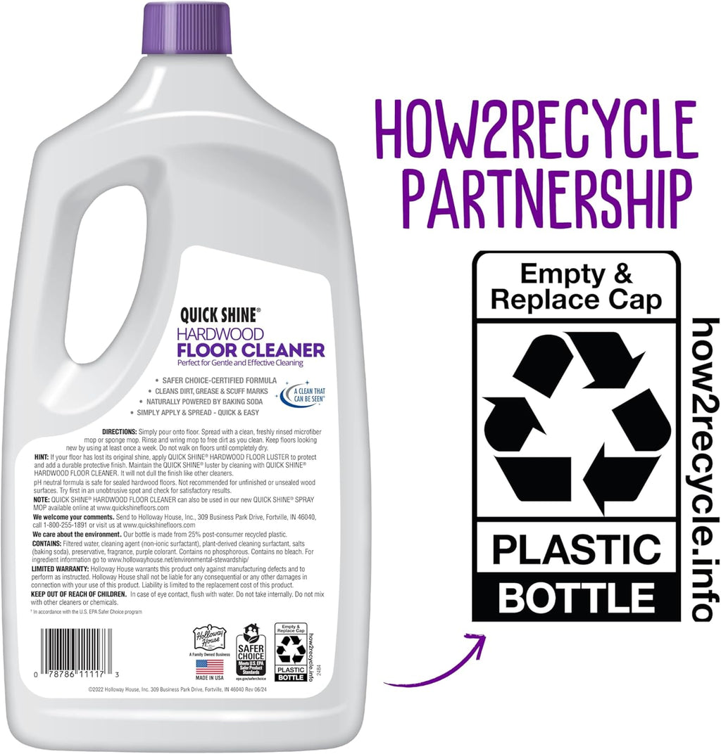 Quick Shine Hardwood Floor Cleaner 64oz - Streak-Free, No Rinse Formula | Perfect for Spray & Vac Mops