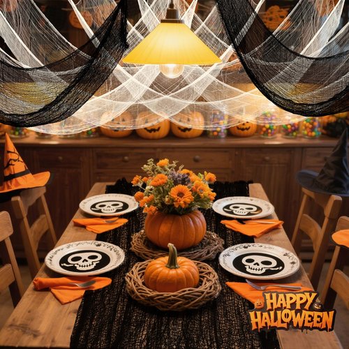 AHEONLAR 6-Pack Halloween Creepy Cloth - 30x72 Inch Black & White Halloween Gauze Spooky Fabric Cloth for Outdoor Decorations