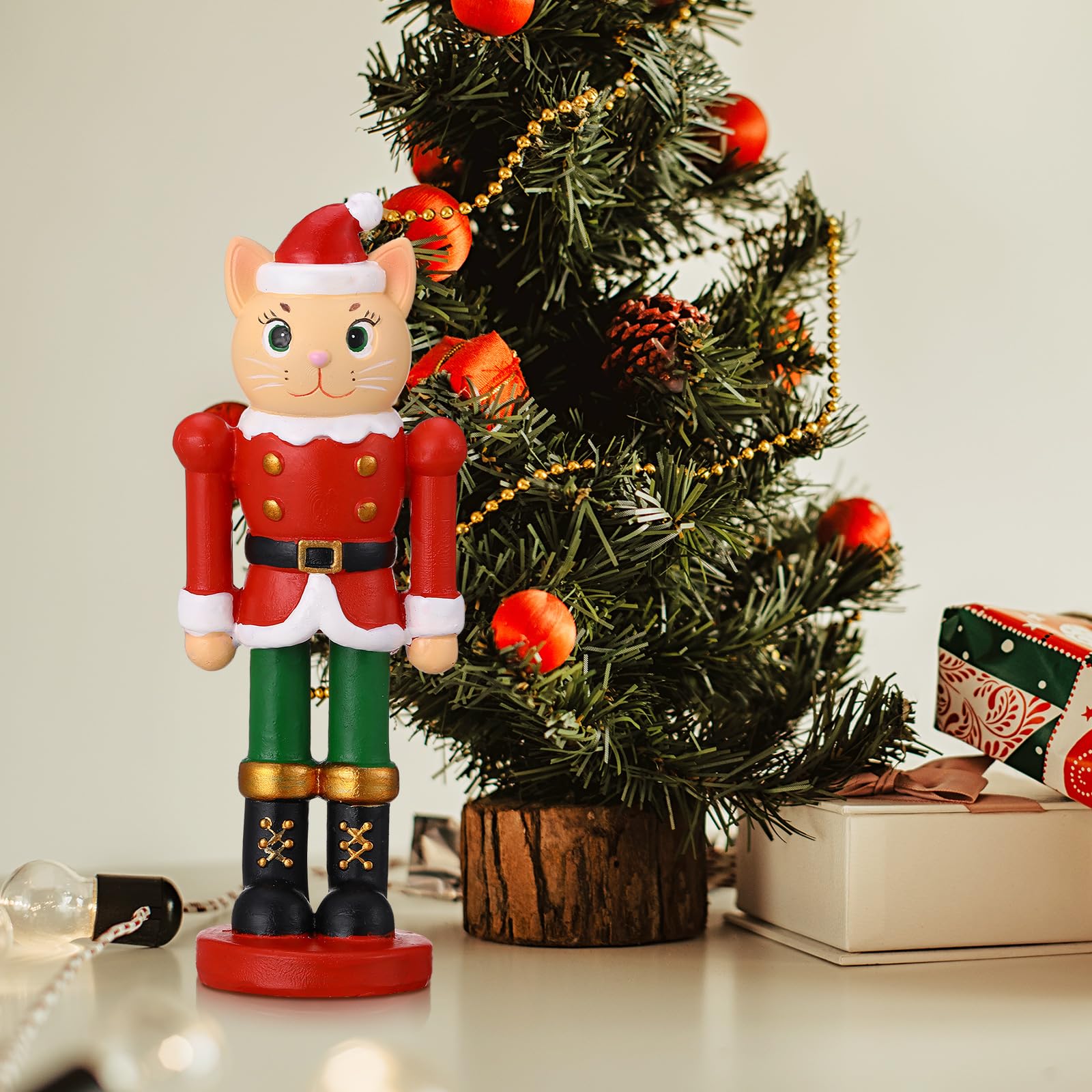 Wesiti Christmas Nutcracker Ornament 6" Cat Nutcracker Resin Figurine Display Christmas Cat Craft for Xmas Holiday Shelf Home Desktop Table Decor Xmas Gift Collectible