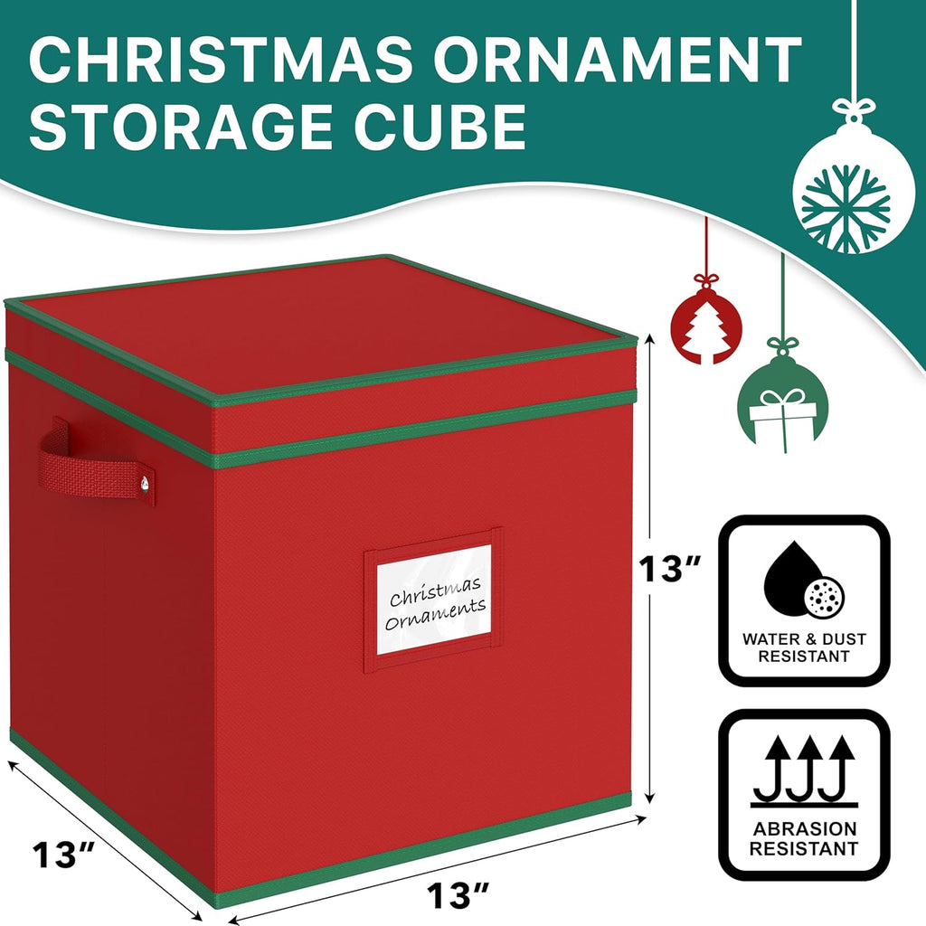 Simple Houseware Heavy-Duty Christmas Ornament Storage Box - Adjustable Dividers, Holds 64 Ornaments, Red