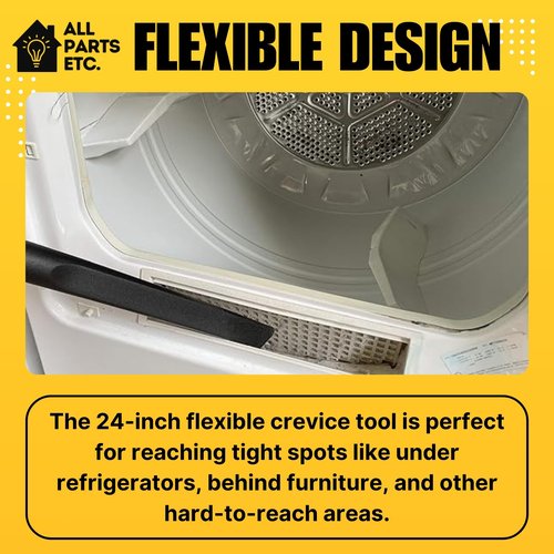 ALL PARTS ETC. 1.25" Flexible Flat Vacuum Crevice Tool/Under Side Refridgerators - 1.5" & 1.37" - 24" Long Hose Adaptor 2.5" to 1.25” Fits Wet Dry Vacuums - Shop Vac, Rigid, Workshop, Vac Master