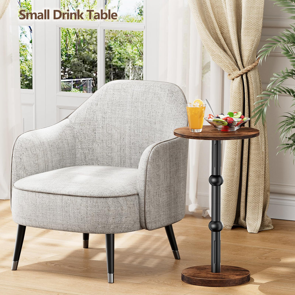 Yuede Drink Table, Small Round Side Table for Small Spaces, Modern Accent Round End Tables with Metal Leg, Thickened Wood Pedestal Coffee Tables for Living Room, Bedroom, Narrow Corners,Sofa Couch