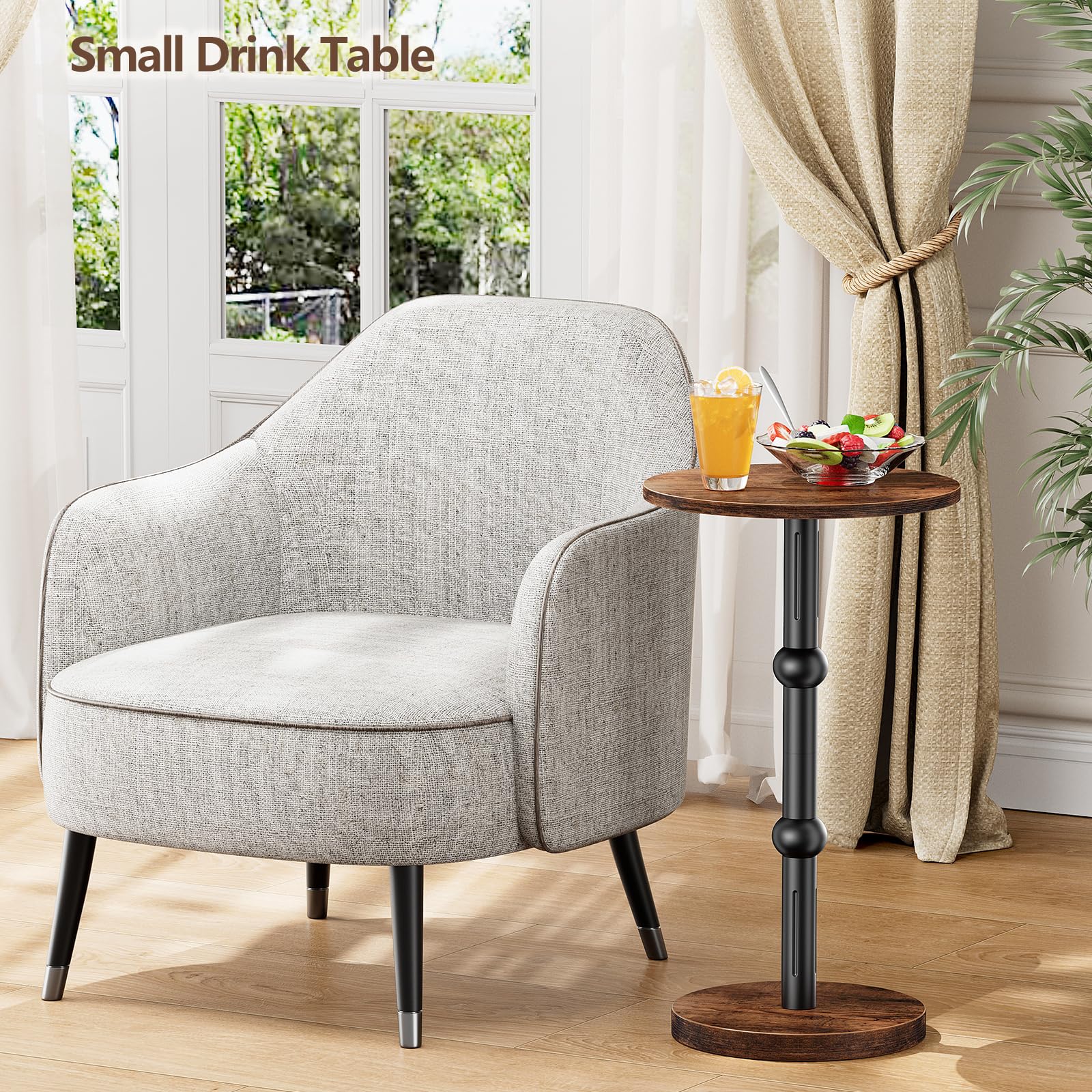 Yuede Drink Table, Small Round Side Table for Small Spaces, Modern Accent Round End Tables with Metal Leg, Thickened Wood Pedestal Coffee Tables for Living Room, Bedroom, Narrow Corners,Sofa Couch