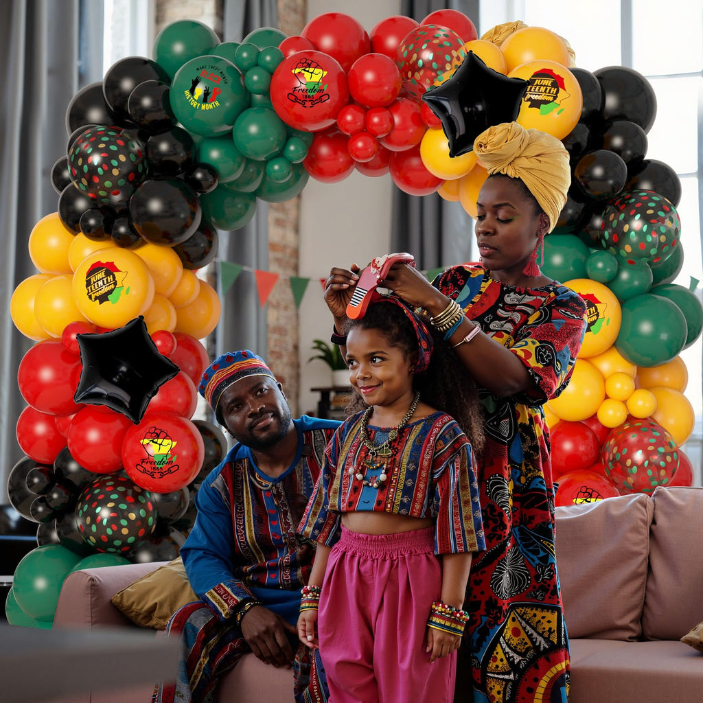 Ouddy Life 154Pcs Black History Month Decorations, History Month Balloons with Green Red Yellow Black History Printed Letter Stars Foil Balloon for African American