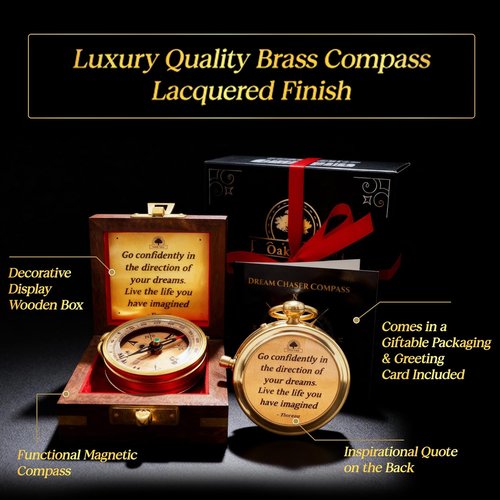 Dream Chaser Compass - Go Confidently | Unique Graduation Gift for Him - Motivational Card Included