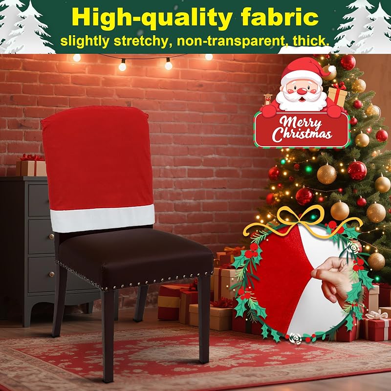 Holiday Christmas Chair Covers Set of 4 with Red Variation - Stretchable Parson Chair Slipcovers