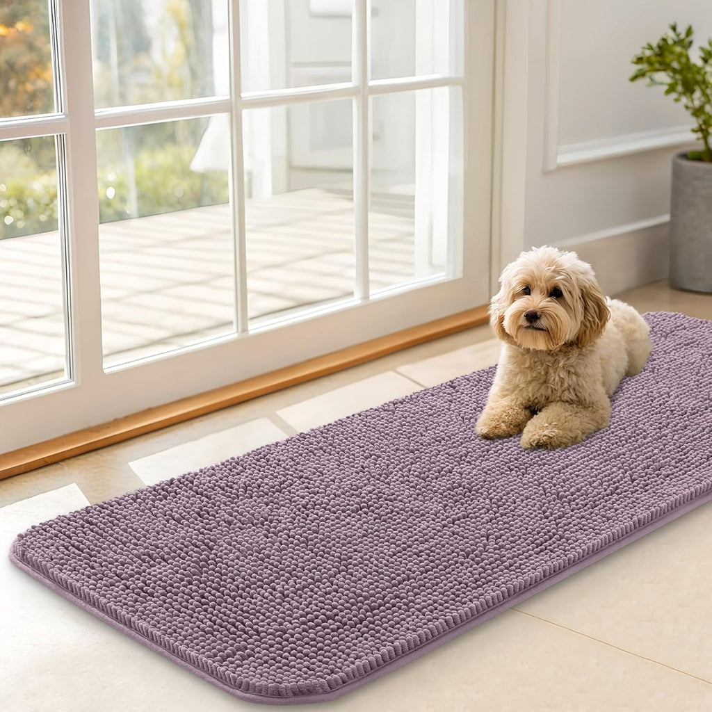 OLANLY Dog Door Mat - Absorbent Non-Slip Chenille for Muddy Paws | 47x17, Deep Plum, Quick Dry