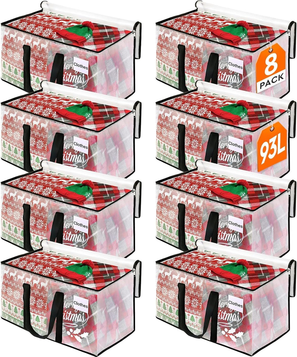 BlissTotes Moving Bags - Heavy Duty Extra Large 93L Storage Totes with Zipper & Reinforced Handles | 8-Pack