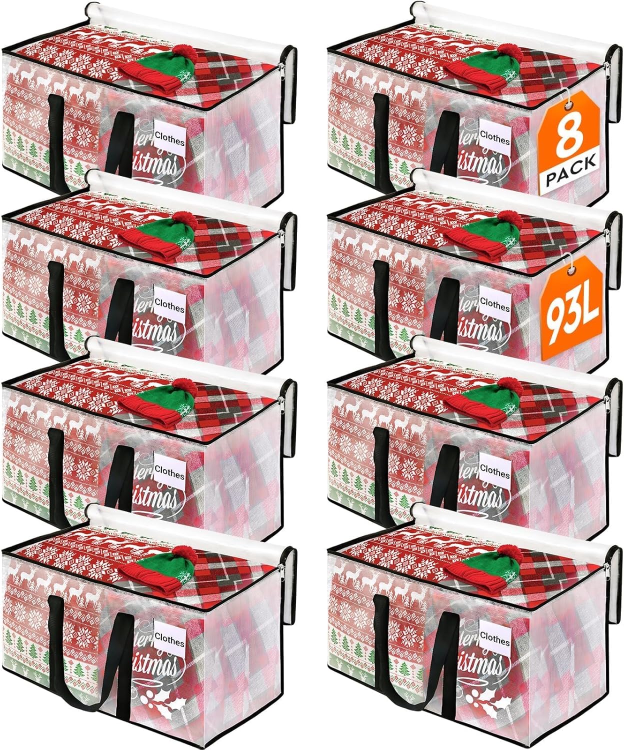 BlissTotes Moving Bags - Heavy Duty Extra Large 93L Storage Totes with Zipper & Reinforced Handles | 8-Pack