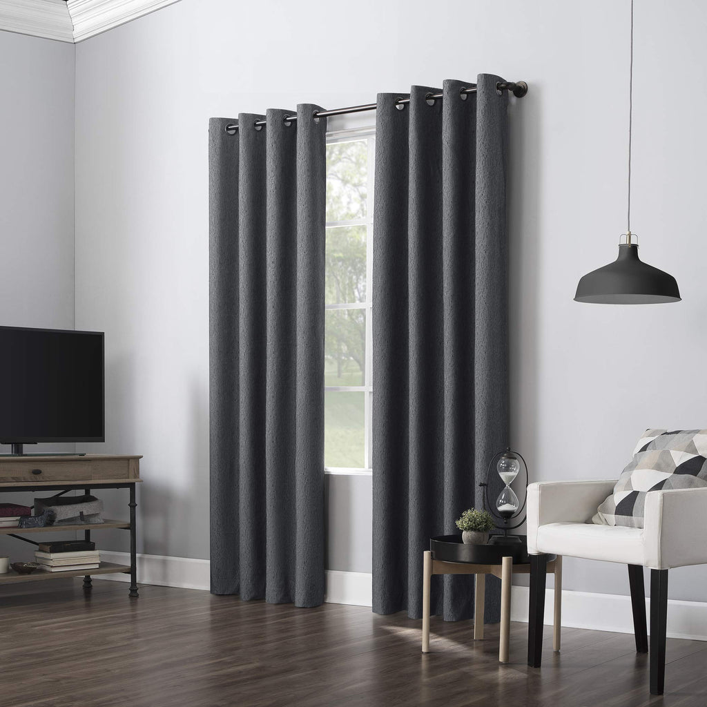 Sun Zero Noir Dimensional Thermal Extreme Total Blackout Grommet Curtain Panel, 52" x 84", Charcoal Gray