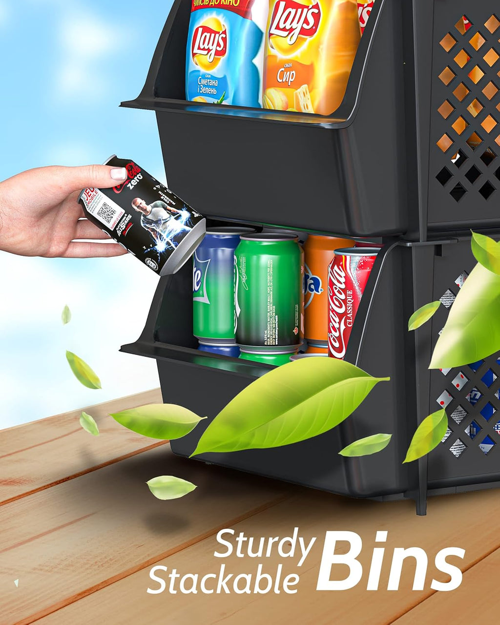 TidyFriend Stackable Storage Bins - Open Front Pantry Organizers for Kitchen & Home | 4-Pack Black