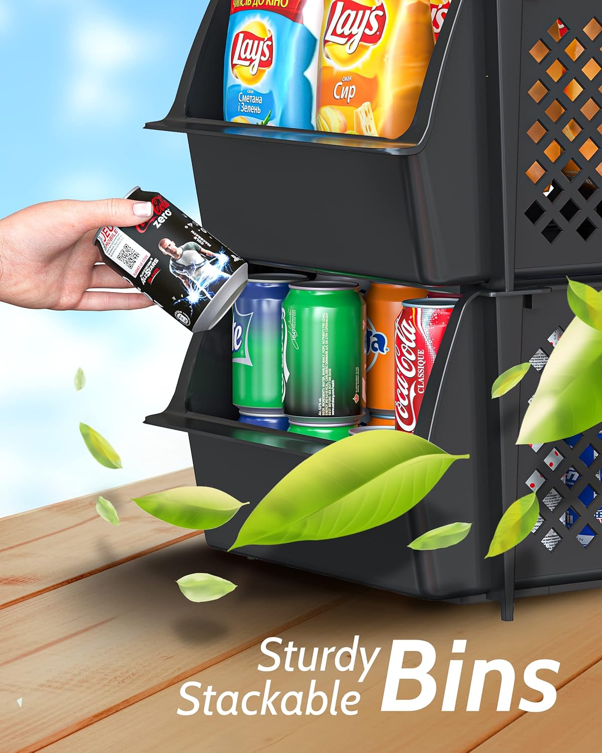 TidyFriend Stackable Storage Bins - Open Front Pantry Organizers for Kitchen & Home | 4-Pack Black
