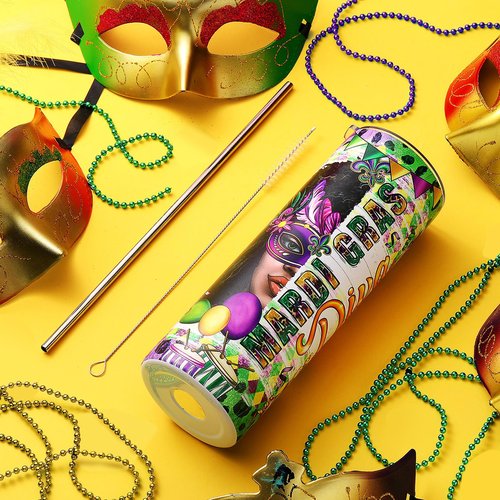 Suttmin 8 Pack 20oz Mardi Gras Tumblers Stainless Steel Tumblers with Lids and Straws, Cups Printed with Carnival Heroine, Iris, and Lips, Travel Mug Carnival Gifts for Women