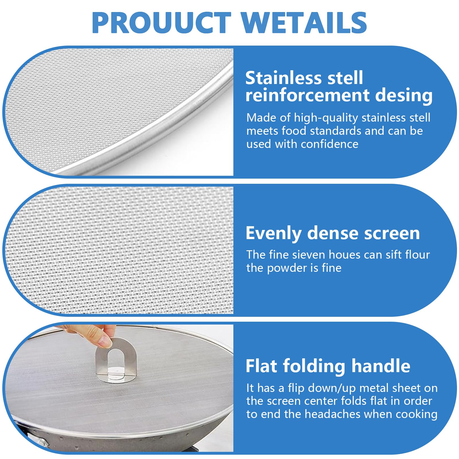 Splatter Screen for Kitchen, Stainless Steel Fine Mesh Splatter Screen for Frying Pan, 10, 13 Inch Grease Splatter Guard with Fold Flat Knob