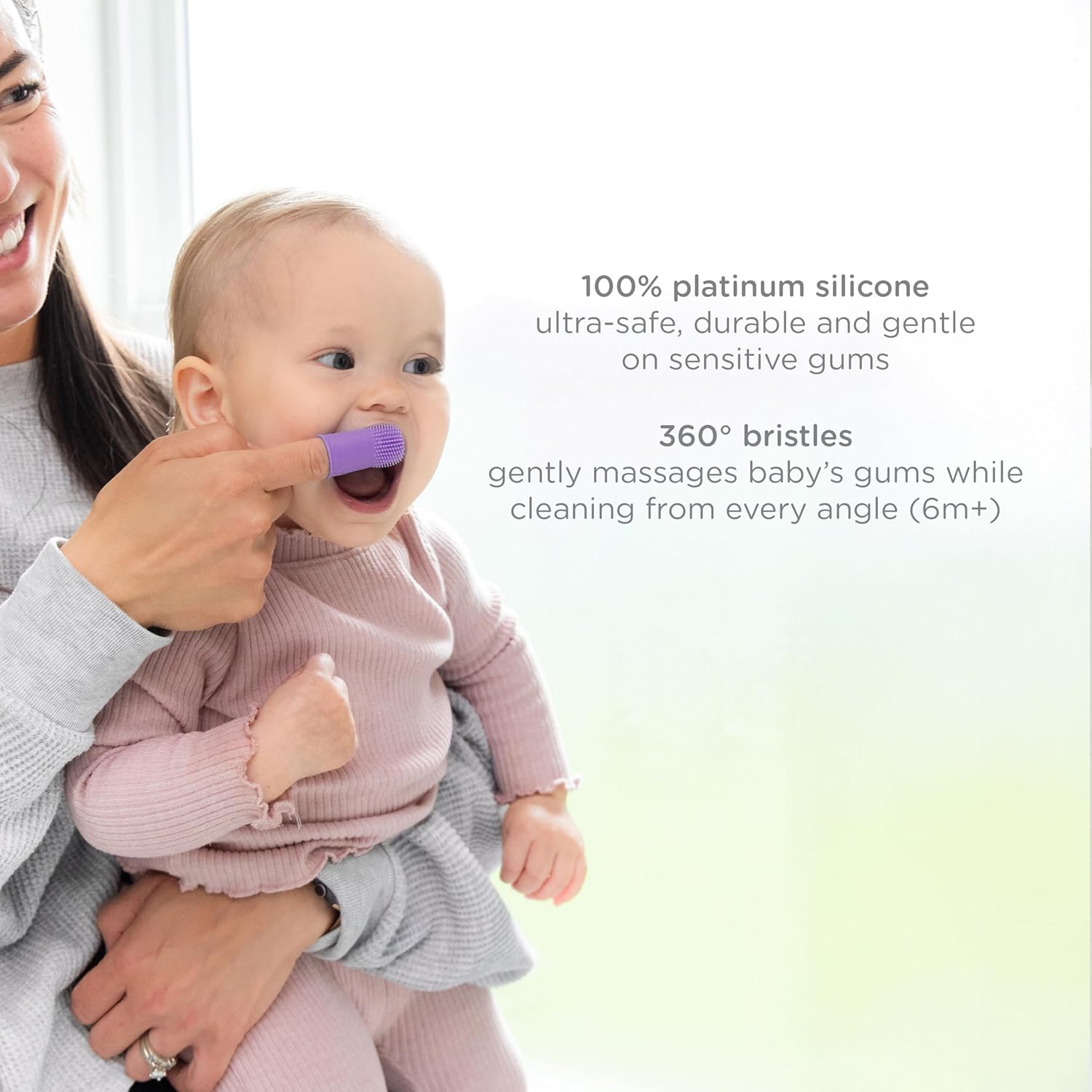 Ubbi Grow With Me Toothbrush Set - Silicone Finger Brush & 360° Soft Bristle Toothbrush | Smoothie Purple