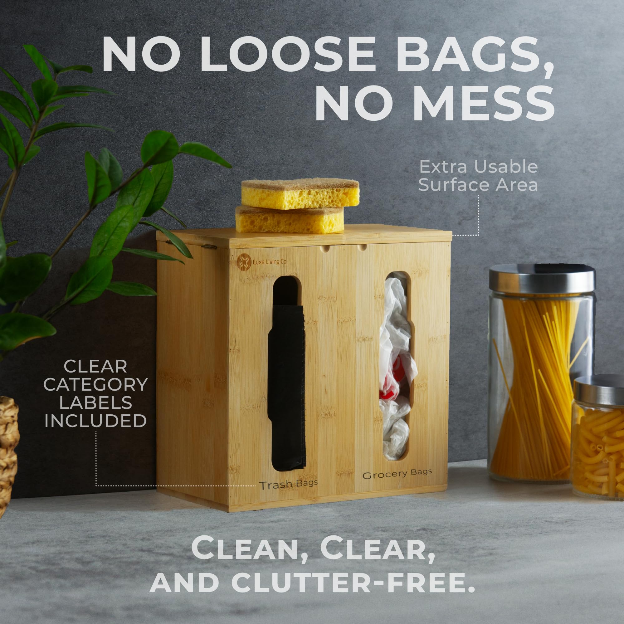 2-in-1 Bamboo Plastic Bag Holder and Trash Dispenser – Large Capacity Storage for Kitchen Cabinet, Under Sink Storage, Pantry Organizers, Laundry Room Organization, Kitchen Must Haves 2025