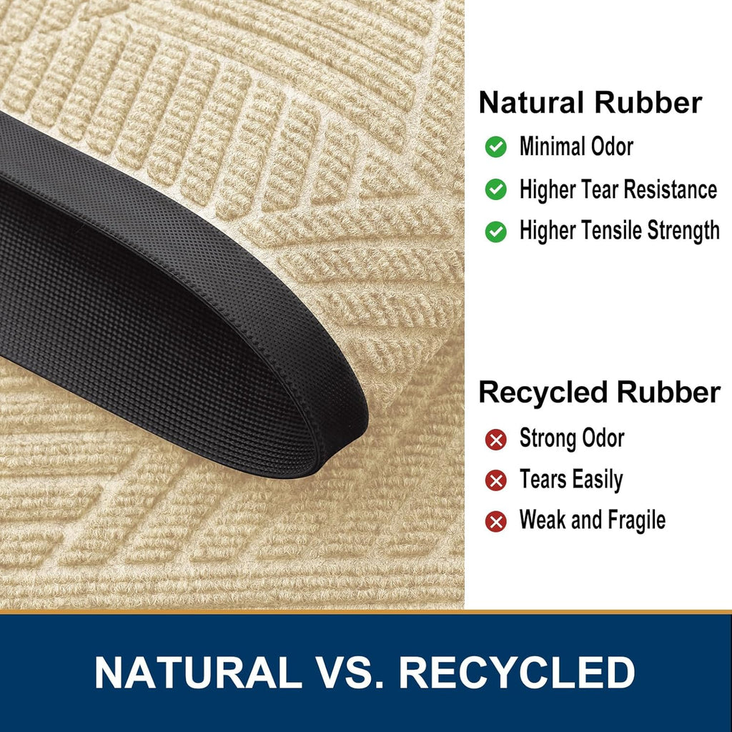 Smiry Heavy-Duty Natural Rubber Front Door Mat - Traps Dirt & Moisture | Easy Clean Low Profile (29.5x17, Beige)