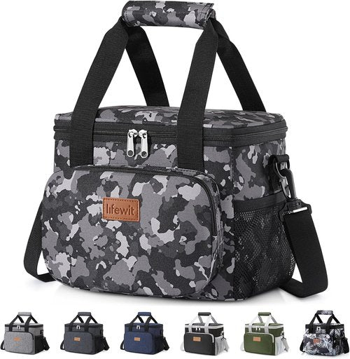 Lifewit Insulated Lunch Bag - Soft Cooler Tote for Adults | Black Camo, 12-Can Capacity (9L)