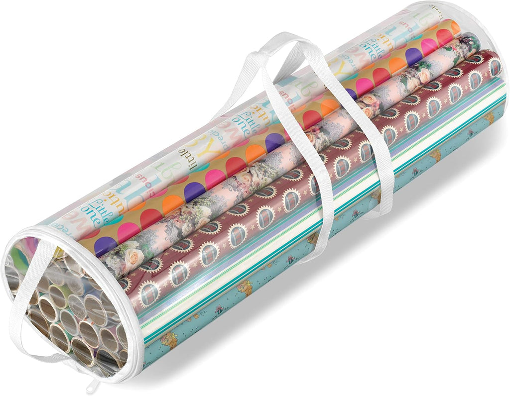 Whitmor Clear Gift Wrap Organizer - Zippered Storage for 25 Rolls | Durable & Space-Saving Design