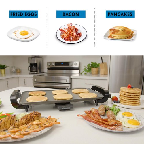 Kenmore Non-Stick Electric Skillet with Tempered Glass Lid, Black and Grey, Deep-Dish Frying Pan, 12" x 12" Cooking Surface, Vented Lid, One-Pot Cooking, Grill, Saute, Stir-Fry, Stew