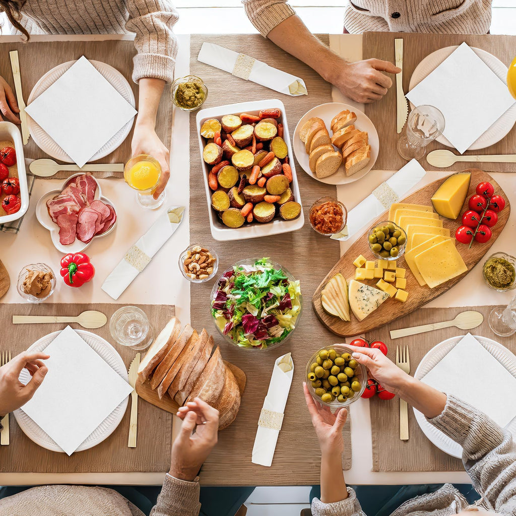 100Pack Pre Rolled Bamboo Utensils - Pre Rolled Bamboo Cutlery Set(100 Forks, 100 Knives, 100 Spoons, 100 Napkins), Wrapped Wooden Cutlery, Biodegradable Wrapped Cutlery for Party, Wedding, Events