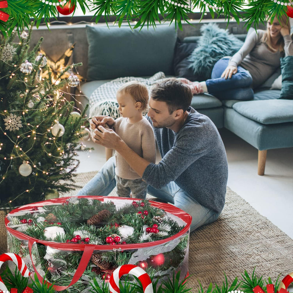 ProPik Christmas Wreath Storage Bag - Waterproof 30" Clear PVC Container | 2-Pack Red Wreath Holder