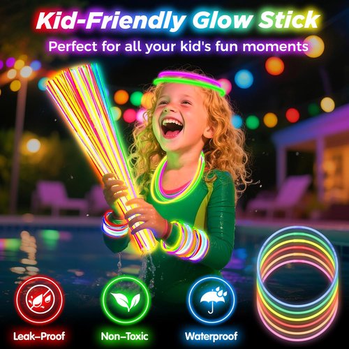 Glow Sticks 100Pcs | 22-Inch Glow In The Dark Party Supplies - 9 Hours of Fun for Kids