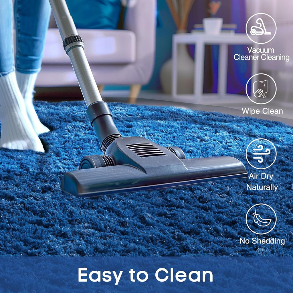 Ophanie Blue Round Rug - 4Ft Plush Circle Area Rug for Kids' Room | Soft Shaggy Carpet Decor