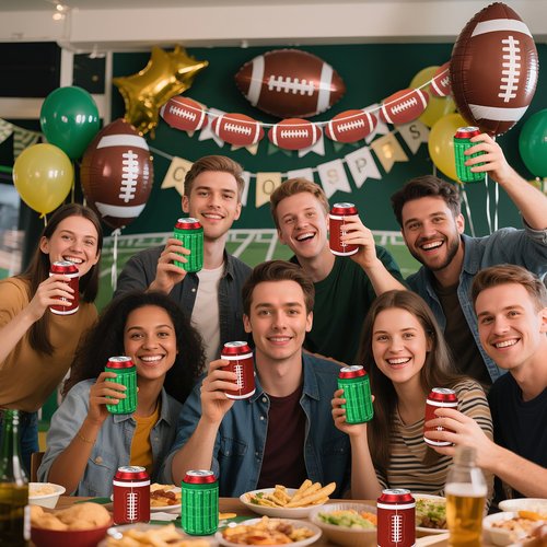 SEPGLITTER 18 Pack Football Can Cooler Sleeves Beer Drink Can Bottle Cooler Sleeves Cooler Collapsible for Football Lovers Party Birthday Themed Party Decorations Supplies Favors