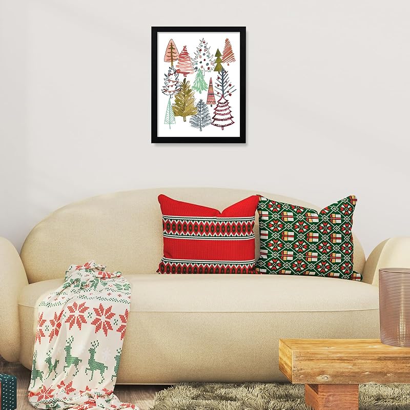 Whaline 8x10 Inch Christmas Framed Wall Art - Colorful Xmas Tree Canvas Print, Ready to Hang, Office & Home Decor (Variation: 10"L x 8"W)
