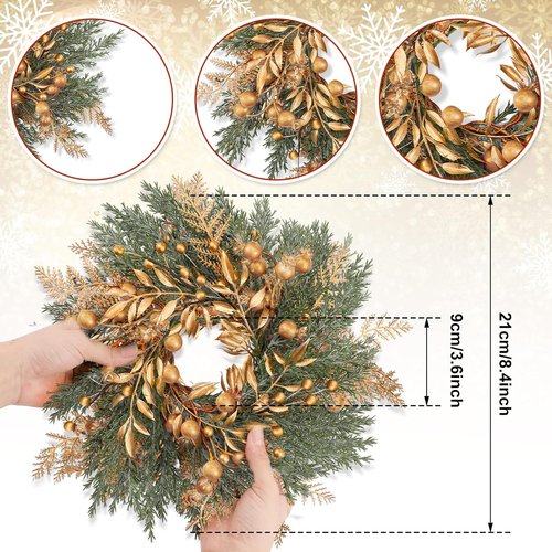 Cindeer Christmas Candle Rings - 6 Pcs Gold Berry Wreaths for 8.4 Inch Pillar Candles | Festive Table Decor