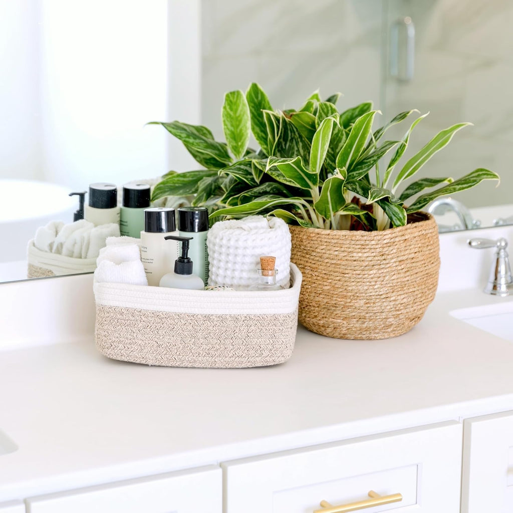 NaturalCozy Storage Baskets - 3 Pack Cotton Rope Woven Bins for Organizing | Ideal for Nursery, Bathroom, Closet