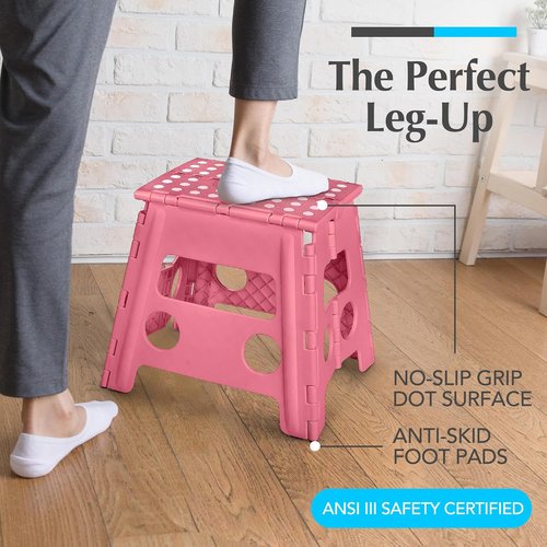 Handy Laundry Folding Step Stool - Lightweight & Sturdy for Adults and Kids - Easy One Flip Open | Pink - 13 Inch