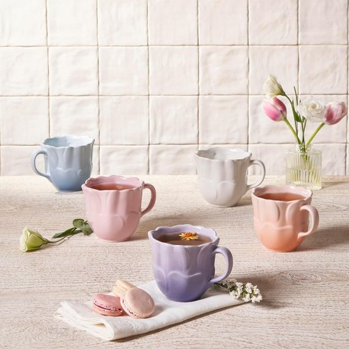 Le Creuset Stoneware Mug - 11 oz. Coastal Blue | Elegant Petal Design for Everyday Use