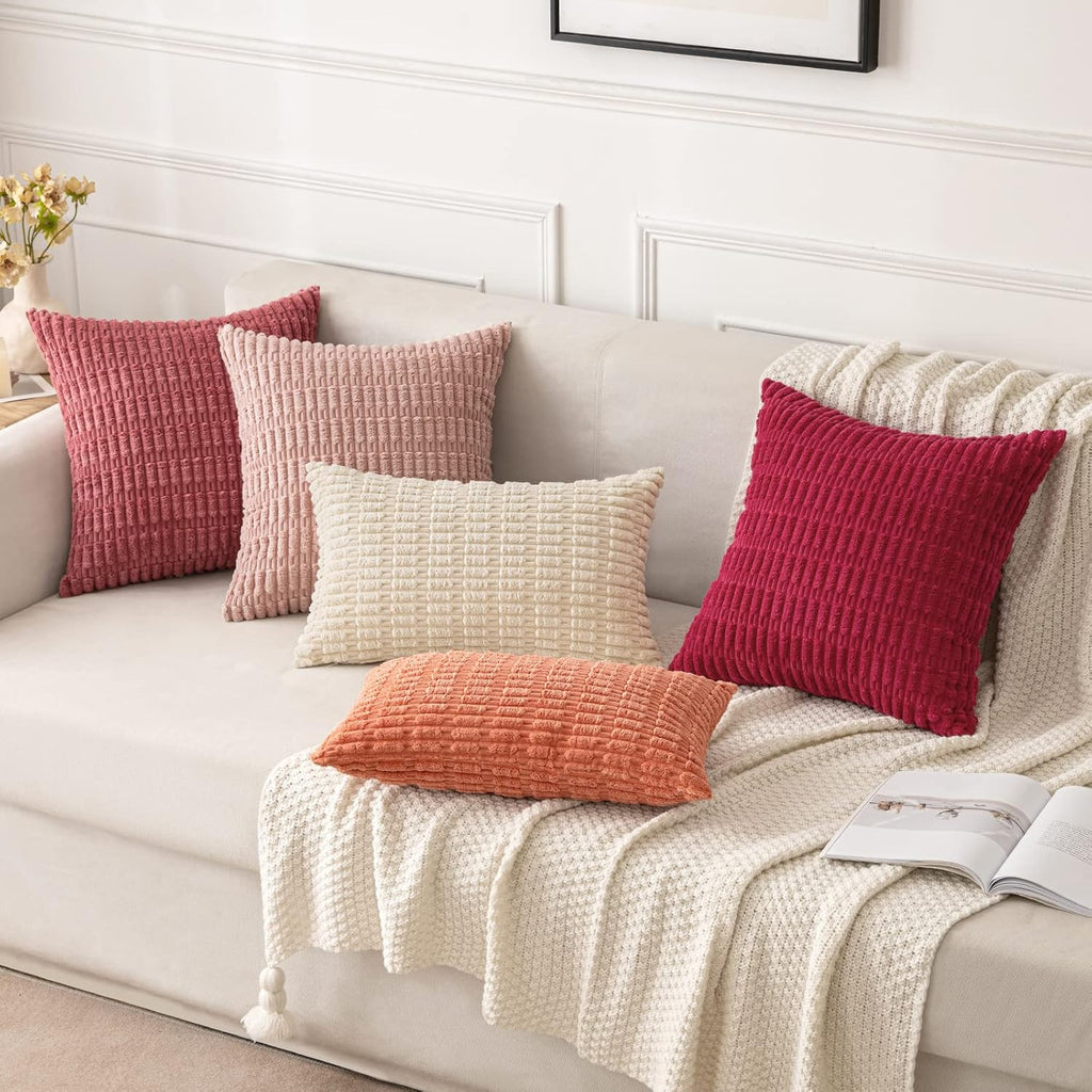 MIULEE Corduroy Throw Pillow Covers - Soft Boho Striped Design | 18x18 Inch for Modern Farmhouse Decor
