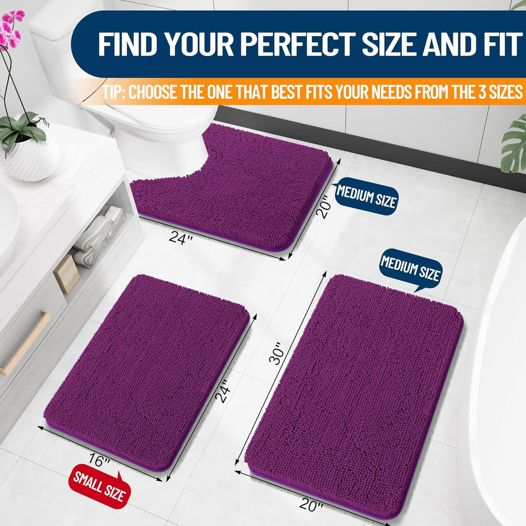 OLANLY U-Shaped Toilet Rug - Extra Soft Chenille Bathroom Mat, Quick-Dry & Non-Slip - 24x20, Purple