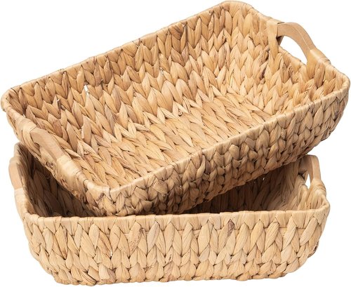 FairyHaus Wicker Baskets - Hand Woven Water Hyacinth Storage Baskets Set of 2 | Natural Organizing Solution, 14.96x10.04x4.73