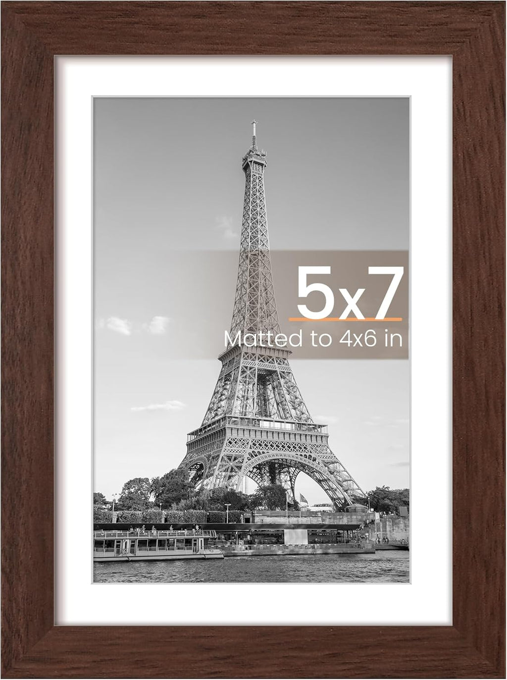 Upsimples 5x7 Picture Frame - Versatile Display for 4x6 Photos with Mat or 5x7 Without - Brown, 1 Pack