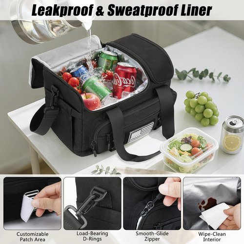 ETRONIK Tactical Lunch Bag - 15L Insulated Cooler for Men | Hot/Cold Compartments, Fits 3 Meals & Snacks, Black