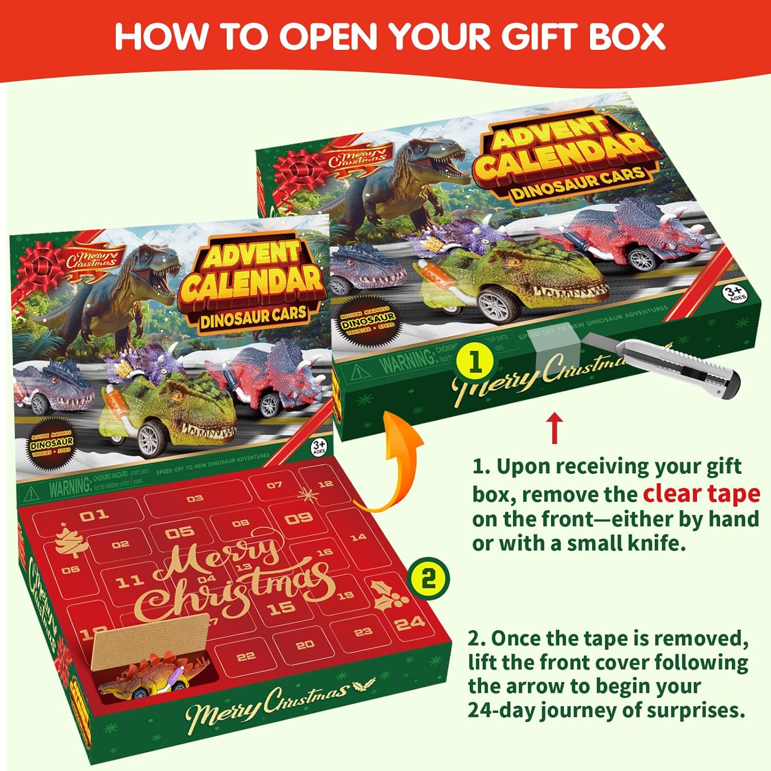 Skiennix Dinosaur Cars Advent Calendar - 24 Days of Monster Truck Fun | Perfect Christmas Gift for Kids