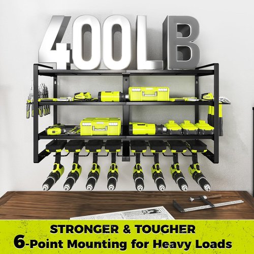 KAFAHOM Power Tool Organizer - Heavy-Duty 8 Drill Wall Mount Storage Rack | 4 Layers with Tool Holders