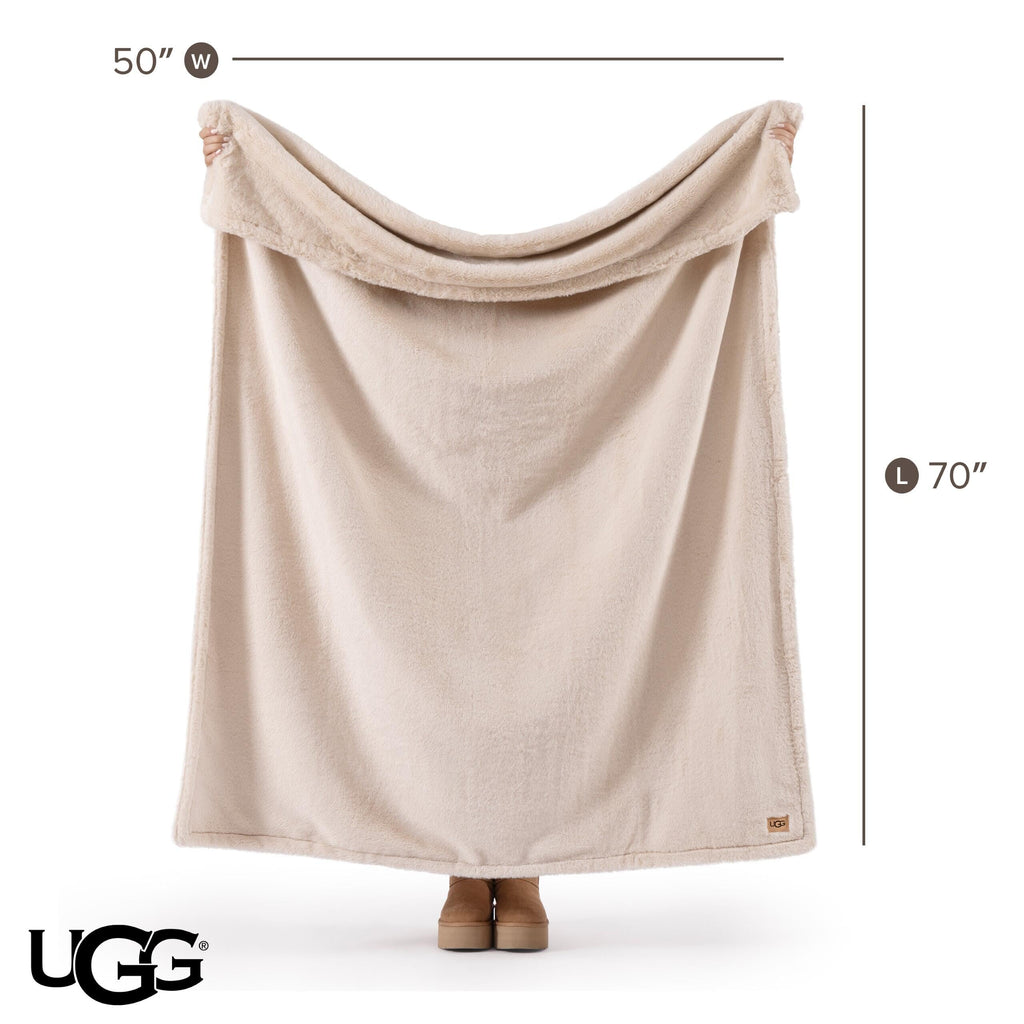 UGG Faux Fur Throw Blanket - Soft Luxury Throw for Couch, Cozy Bedroom Decor & Living Room Decor, Housewarming Gifts for Women, Beige Light Sand, 50"x70" (Marcella)