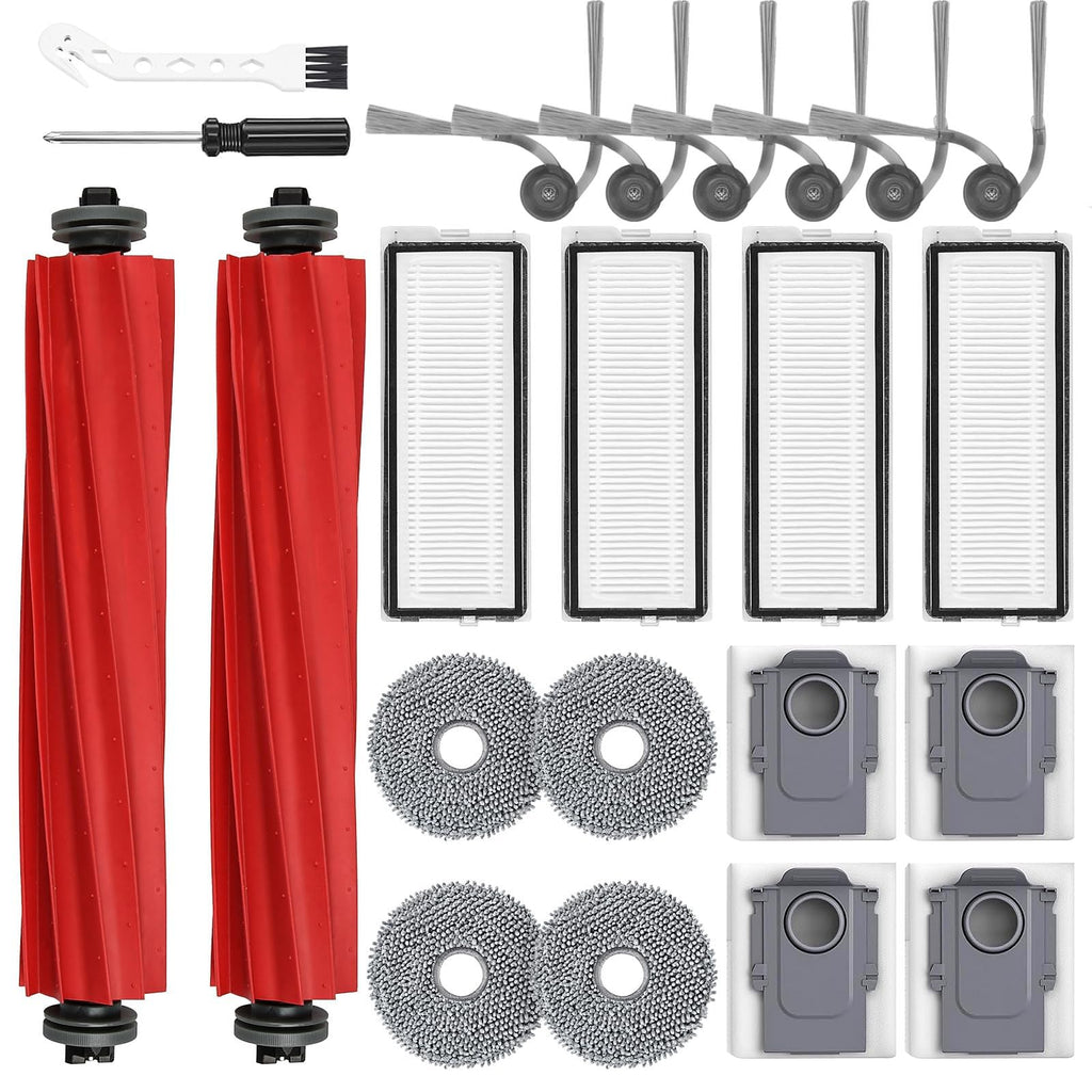 Roborock Accessories Replacement Kit Compatible with QV 35A 35S Qrevo S Pro Robot Vacuum Cleaner, 2 Main Brush Roller, 4 Hepa Filters, 4 Mop Pads, 6 Side Brushes, 4 Dust Bags, 2 Tool