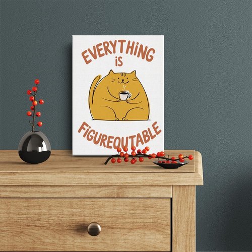 Everything Is Figureoutable Cat Wall Art | Framed Motivational Poster for Home, Office & Classroom Decor