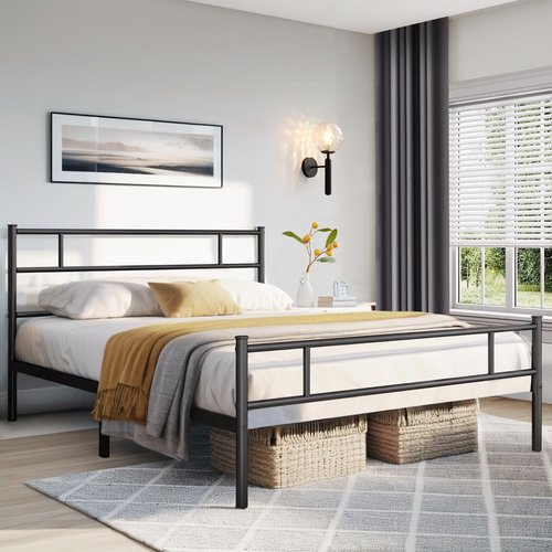 VECELO Metal Platform Full Size Bed Frame with Headboard and Footboard, 12'' Under-Bed Storage & Strong Slats Support, No Box Spring Needed, Black