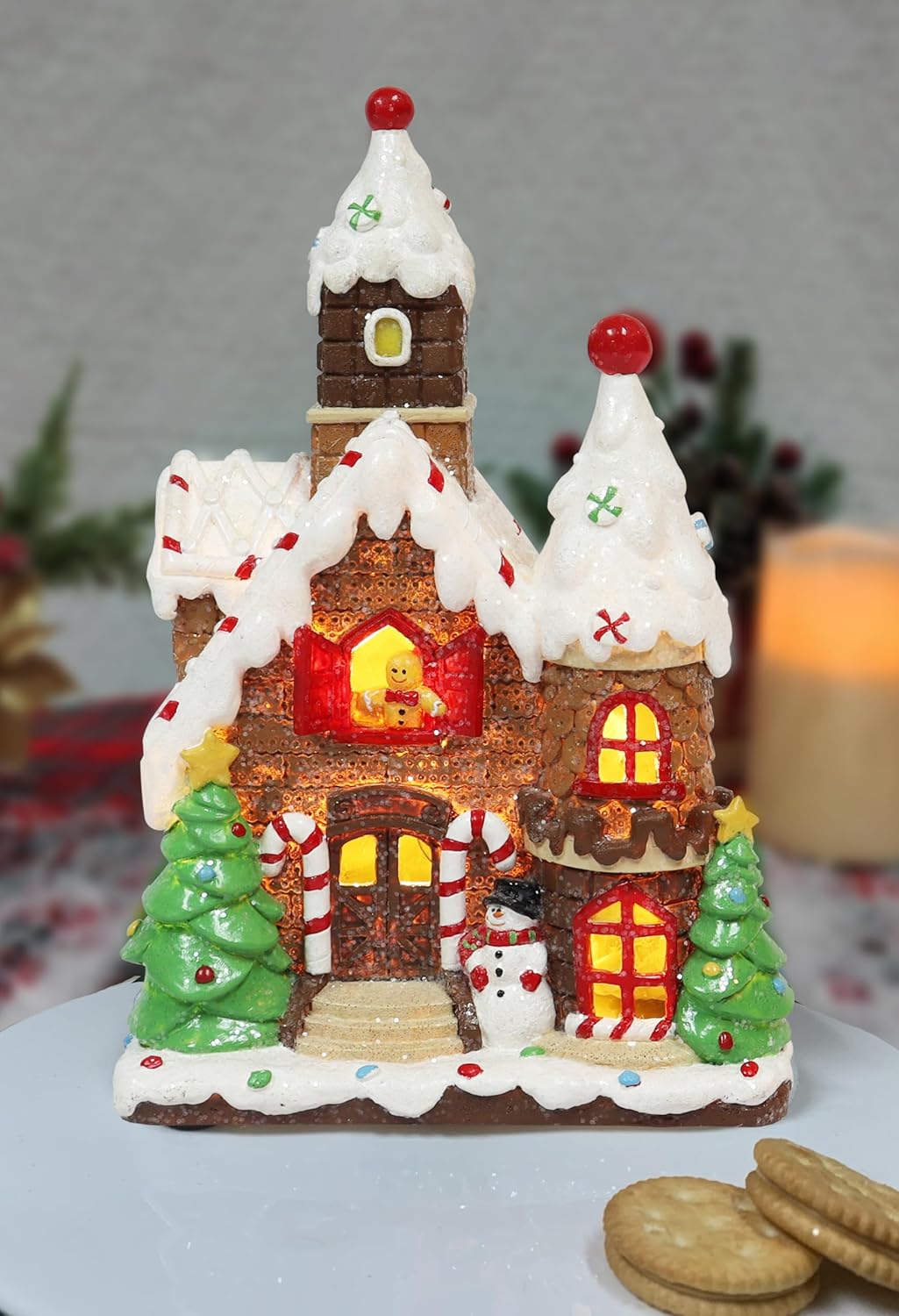 Moments In Time Christmas Gingerbread House - Hand-Painted Resin Décor with LED Lights | 10” Tall Tabletop Display