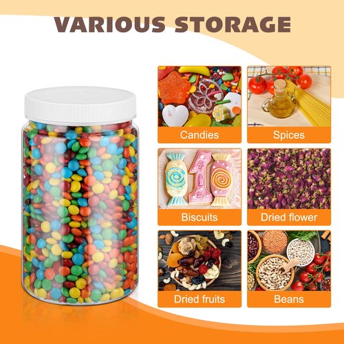Lallisa 24 Pack 32oz Clear Plastic Jars with Lids Wide Mouth PET Mason Jars Large Clear Empty Plastic Storage Containers with White Leakproof Lids for Household Kitchen Organizing