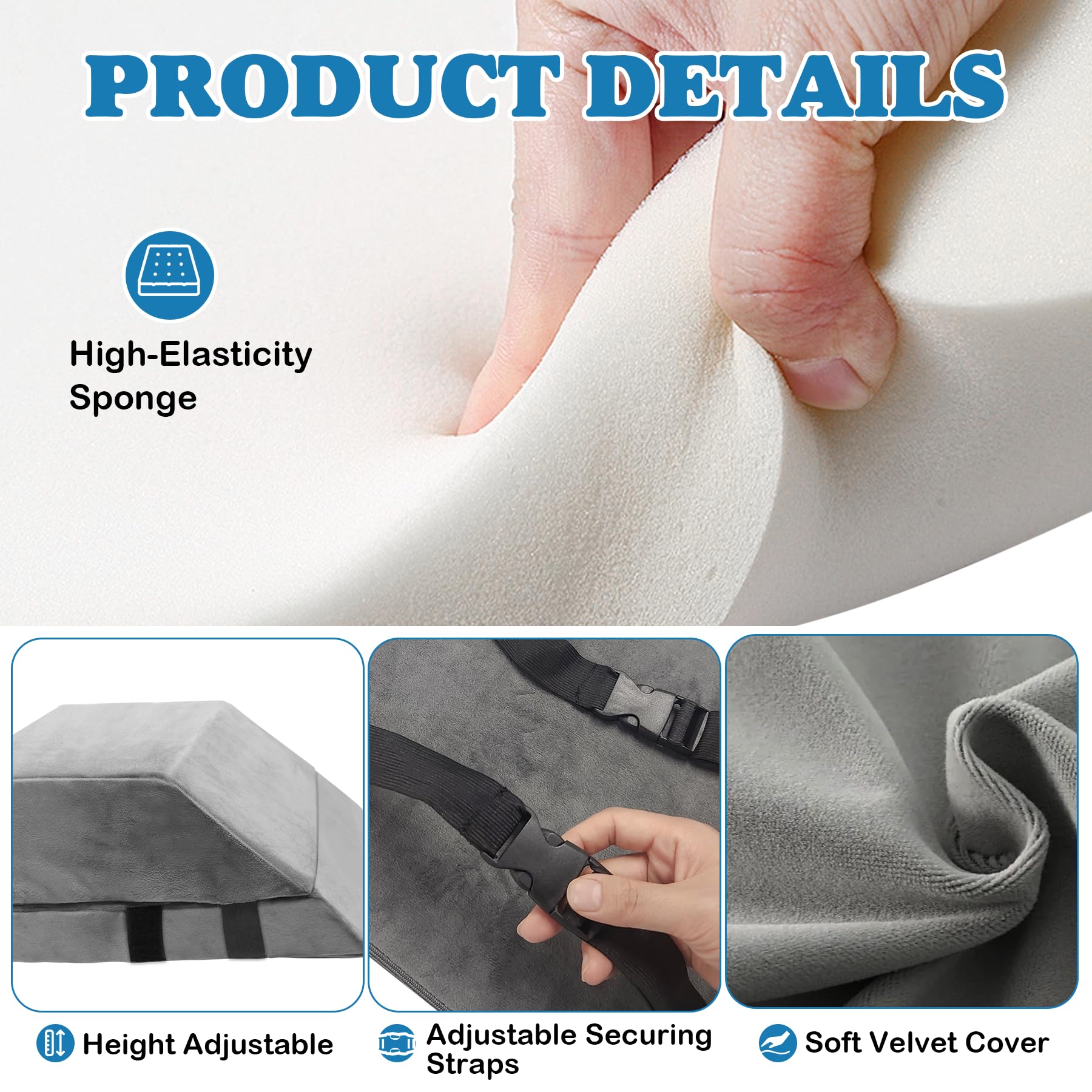 Wedge Adjustable Recliner Leg Rest Cushion 6inch Thick Recliner Foot Rest Cushion with High Elastic Foam and Straps Multipurpose Leg Elevating Pillow for Chair Sofa Bed Couch