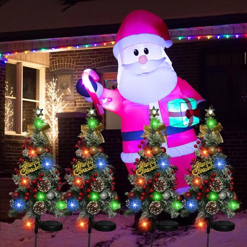 2 Pack Solar Christmas Tree Outdoor Christmas Decorations, 32in 40 Led Light 2 Modes Outdoor Waterproof,Solar Powered XmasTree for Garden Yard Pathway Lawn Cemetery Decoration