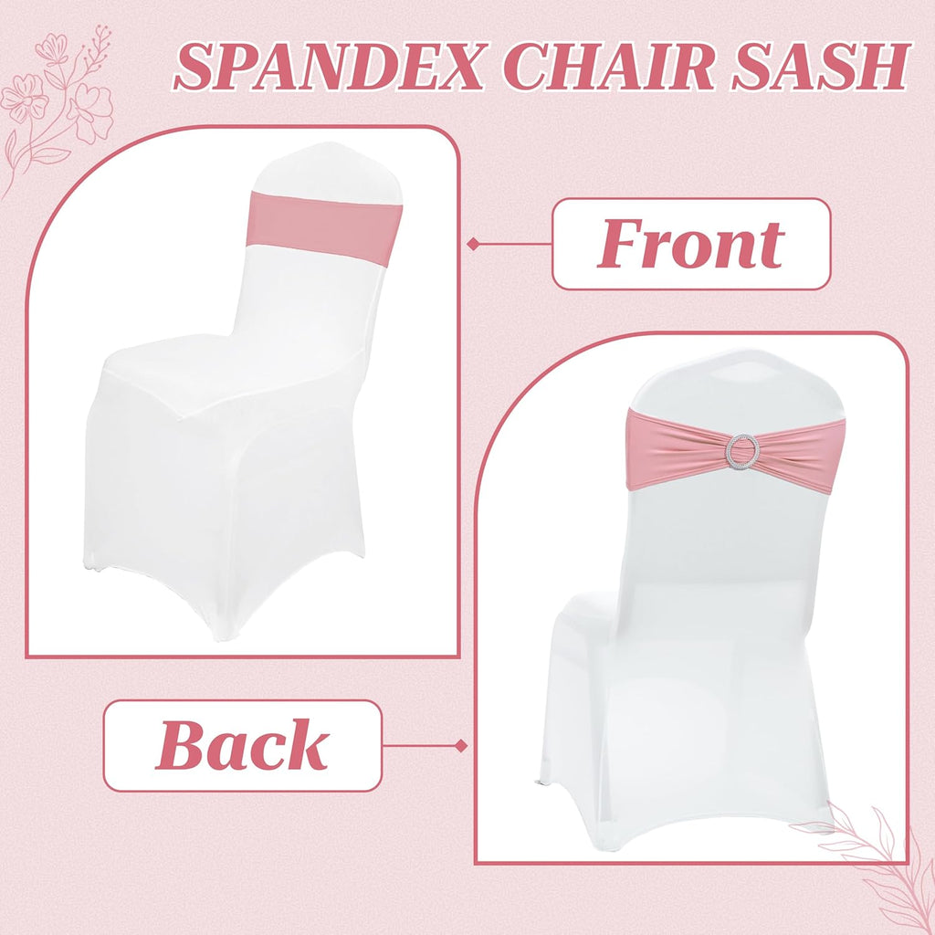 MDS Spandex Chair Sashes - 125 Pack of Elastic Stretch Bows with Buckle Slider for Wedding Decor | Dusty Rose